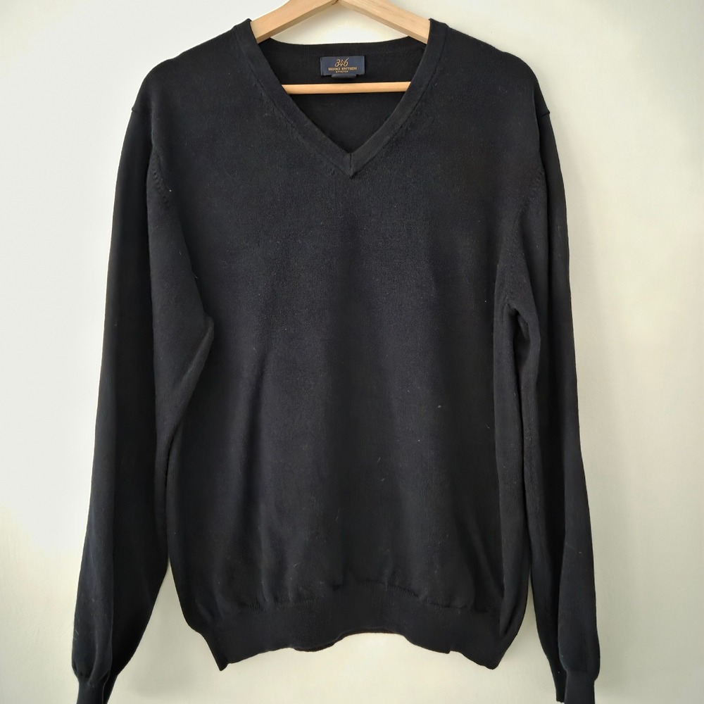 Brooks Brothers 346 Stretch V Neck Merino Wool Blend‎ Sweater Mens Size L Black